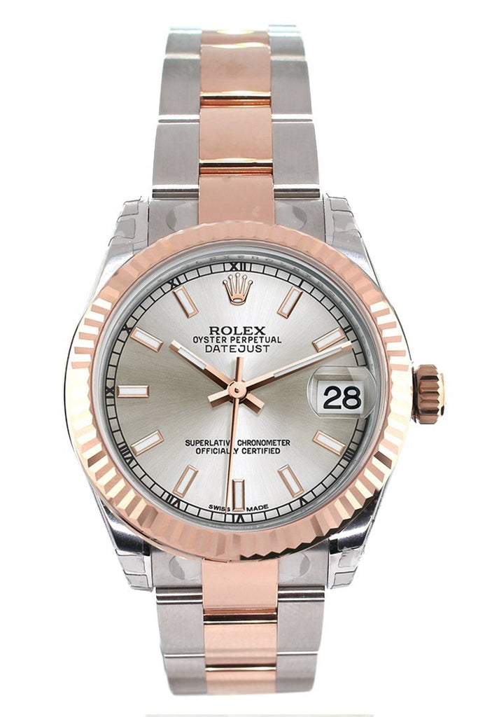 Rolex Datejust 31 Silver Dial Fluted Bezel 18K Rose Gold Two Tone Ladies Watch 178271