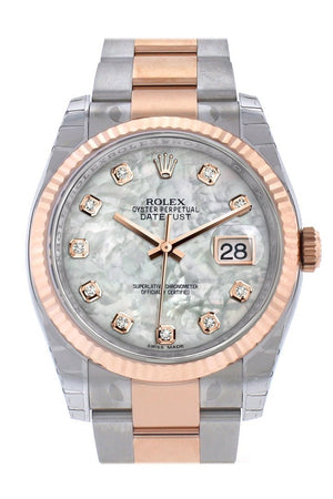 Rolex Datejust 36 White Mother-Of-Pearl Set With Diamonds Dial Fluted Steel And 18K Rose Gold Oyster