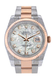 Rolex Datejust 36 White mother-of-pearl set with diamonds Dial Fluted Steel and 18k Rose Gold Oyster Watch 116231