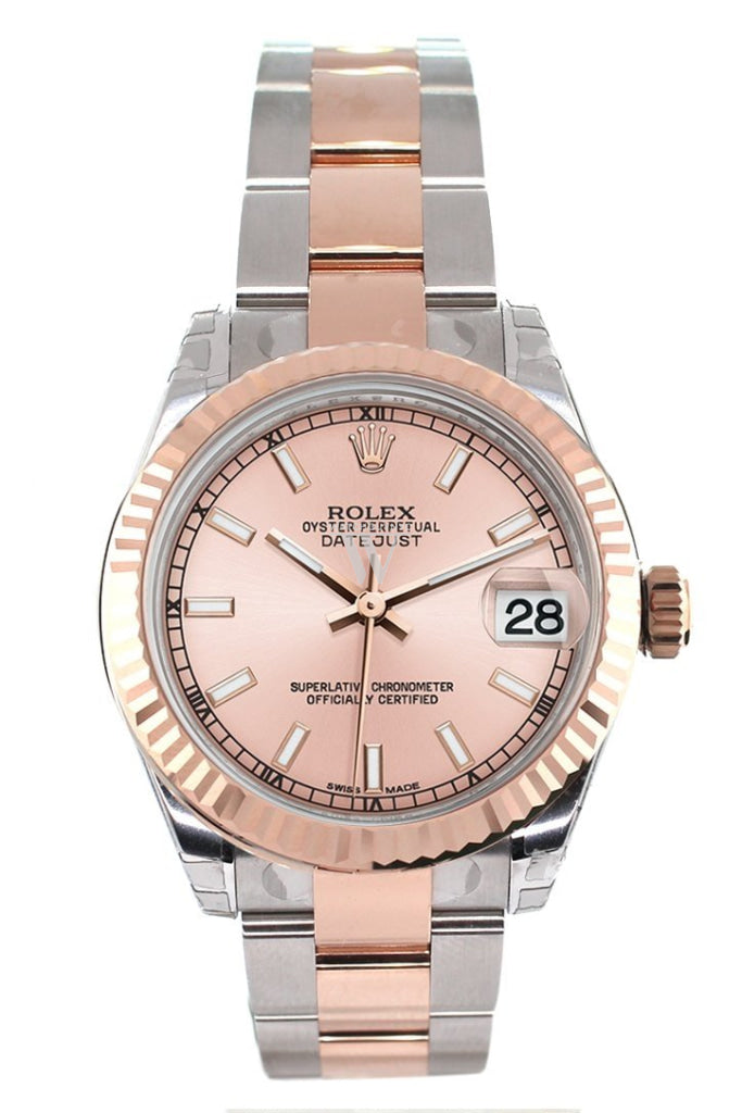 Rolex Datejust 31 Pink Dial Fluted Bezel 18K Rose Gold Two Tone Ladies Watch 178271