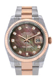 Rolex Datejust 36 Black mother-of-pearl set with diamonds Dial Fluted Steel and 18k Rose Gold Oyster Watch 116231