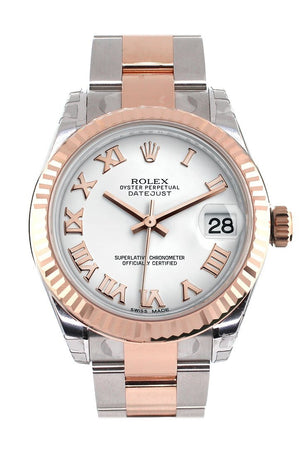 Rolex Datejust 31 White Roman Dial Fluted Bezel 18K Rose Gold Two Tone Ladies Watch 178271 / None