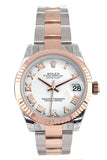 Rolex Datejust 31 White Roman Dial Fluted Bezel 18K Rose Gold Two Tone Ladies Watch 178271