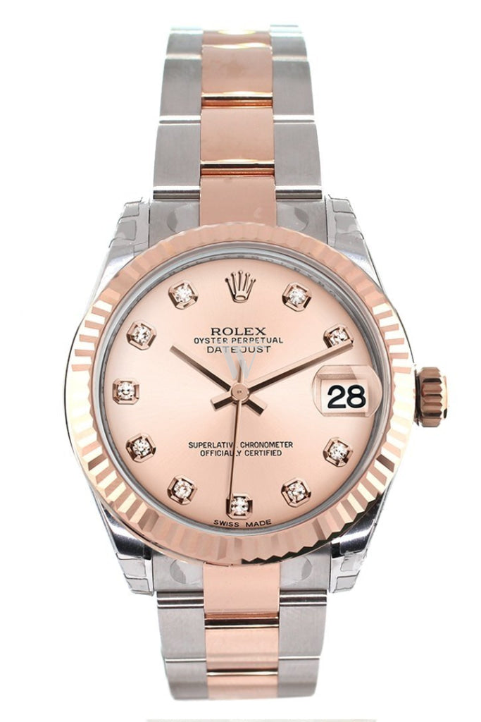 Rolex Datejust 31 Pink Diamond Dial Fluted Bezel 18K Rose Gold Two Tone Ladies Watch 178271