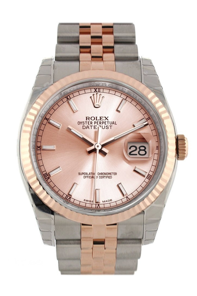 Rolex Datejust 36 Pink Dial Fluted Steel and 18k Rose Gold Jubilee