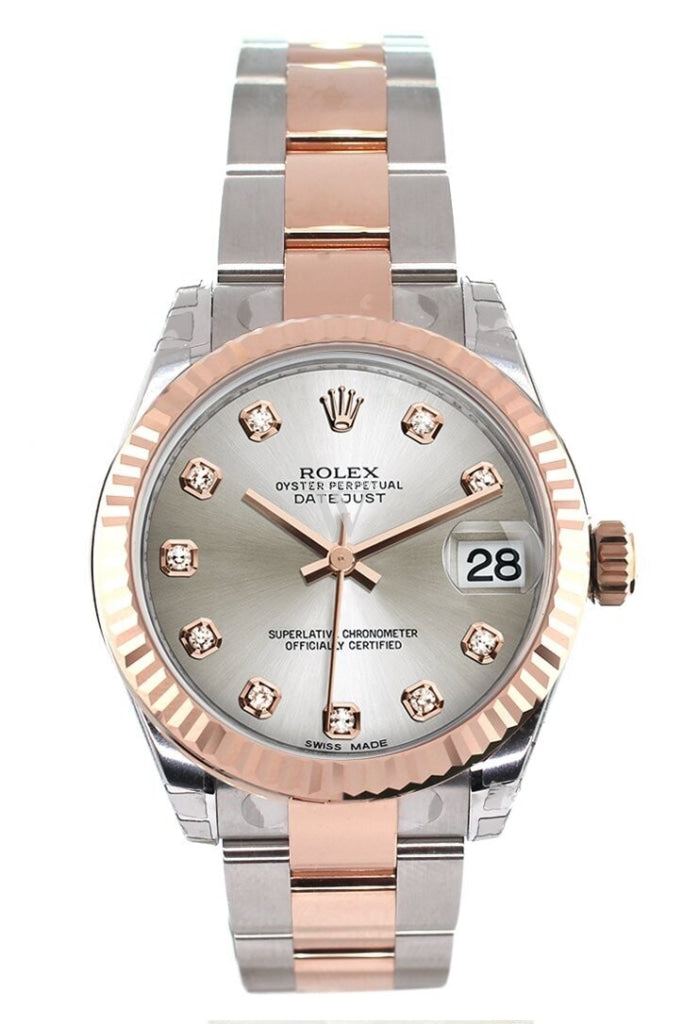 Rolex 178271 Datejust 31 Silver Diamond Dial 18K Rose Gold Ladies WatchGuyNYC