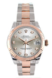 Rolex Datejust 31 Silver Diamond Dial Fluted Bezel 18K Rose Gold Two Tone Ladies Watch 178271