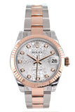 Rolex Datejust 31 Silver Jubilee Diamond Dial Fluted Bezel 18K Rose Gold Two Tone Ladies Watch