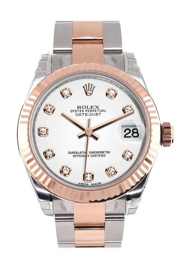 Rolex Datejust 31 White Diamond Dial Fluted Bezel 18K Rose Gold Two Tone Ladies Watch 178271 / None