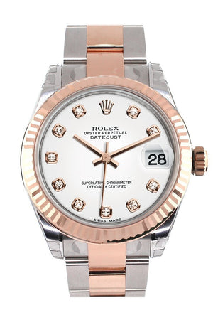 Rolex Datejust 31 White Diamond Dial Fluted Bezel 18K Rose Gold Two Tone Ladies Watch 178271 / None