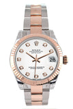 Rolex Datejust 31 White Diamond Dial Fluted Bezel 18K Rose Gold Two Tone Ladies Watch 178271