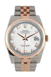 Rolex Datejust 36 White Roman Dial Fluted Steel and 18k Rose Gold Jubilee Watch 116231