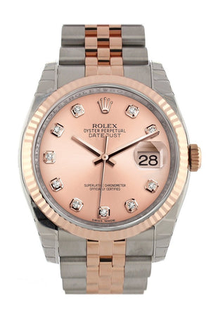 Rolex Datejust 36 Pink Set With Diamonds Dial Fluted Steel And 18K Rose Gold Jubilee Watch 116231 /