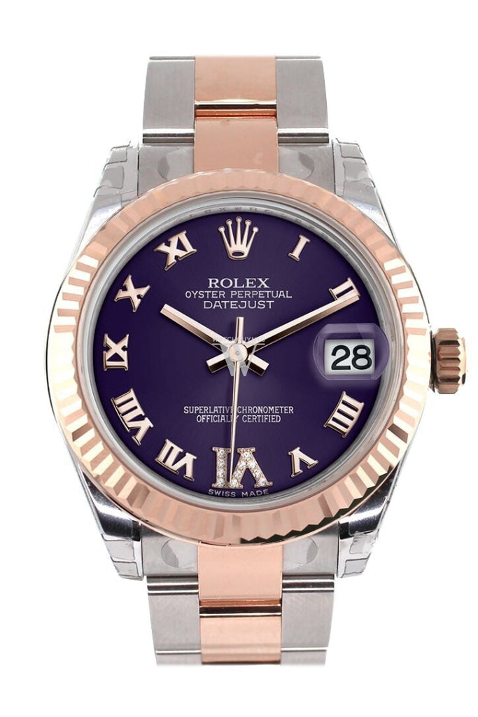Rolex Datejust 31 Purple Roman Large Vi Set With Diamond Dial Fluted Bezel 18K Rose Gold Two Tone