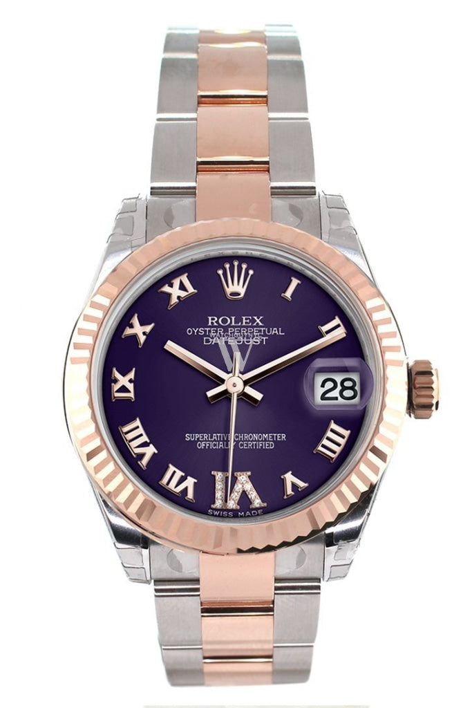 Rolex Datejust 31 Purple Roman Large Vi Set With Diamond Dial Fluted Bezel 18K Rose Gold Two Tone