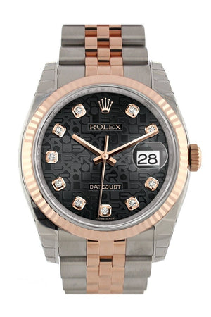 Rolex Datejust 36 Black Jubilee Design Set With Diamonds Dial Fluted Steel And 18K Rose Gold Watch
