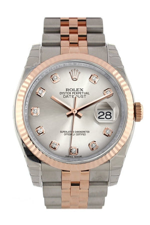 Rolex Datejust 36 Silver Set With Diamonds Dial Fluted Steel And 18K Rose Gold Jubilee Watch 116231