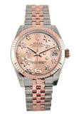 Rolex Datejust 31 Pink Raised Floral Motif Dial Fluted Bezel 18K Rose Gold Two Tone Jubilee Ladies