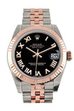 Rolex Datejust 31 Black Roman Dial Fluted Bezel 18K Rose Gold Two Tone Jubilee Ladies Watch 178271 /