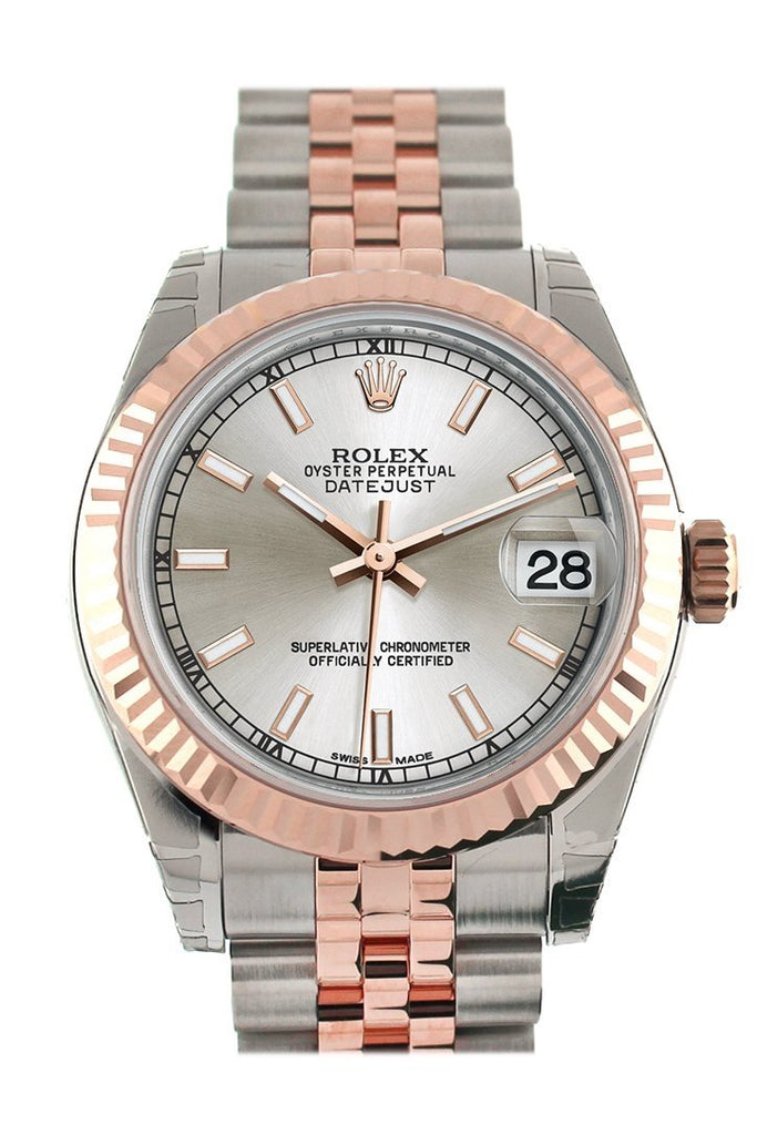 Rolex Datejust 31 Silver Dial Fluted Bezel 18K Rose Gold Two Tone Jubilee Ladies Watch 178271 / None