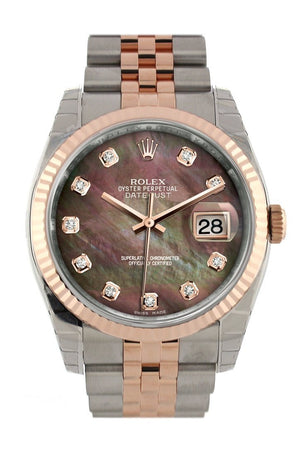 Rolex Datejust 36 Black Mother-Of-Pearl Set With Diamonds Dial Fluted Steel And 18K Rose Gold