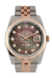 Rolex Datejust 36 Black mother-of-pearl set with diamonds Dial Fluted Steel and 18k Rose Gold Jubilee Watch 116231