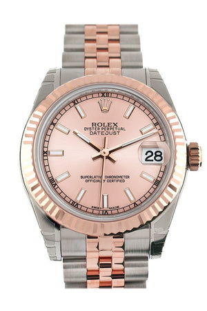 Rolex Datejust 31 Pink Dial Fluted Bezel 18K Rose Gold Two Tone Jubilee Ladies Watch 178271 / None