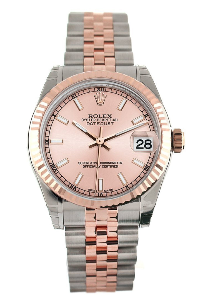 Rolex Datejust 31 Pink Dial Fluted Bezel 18K Rose Gold Two Tone Jubilee Ladies Watch 178271