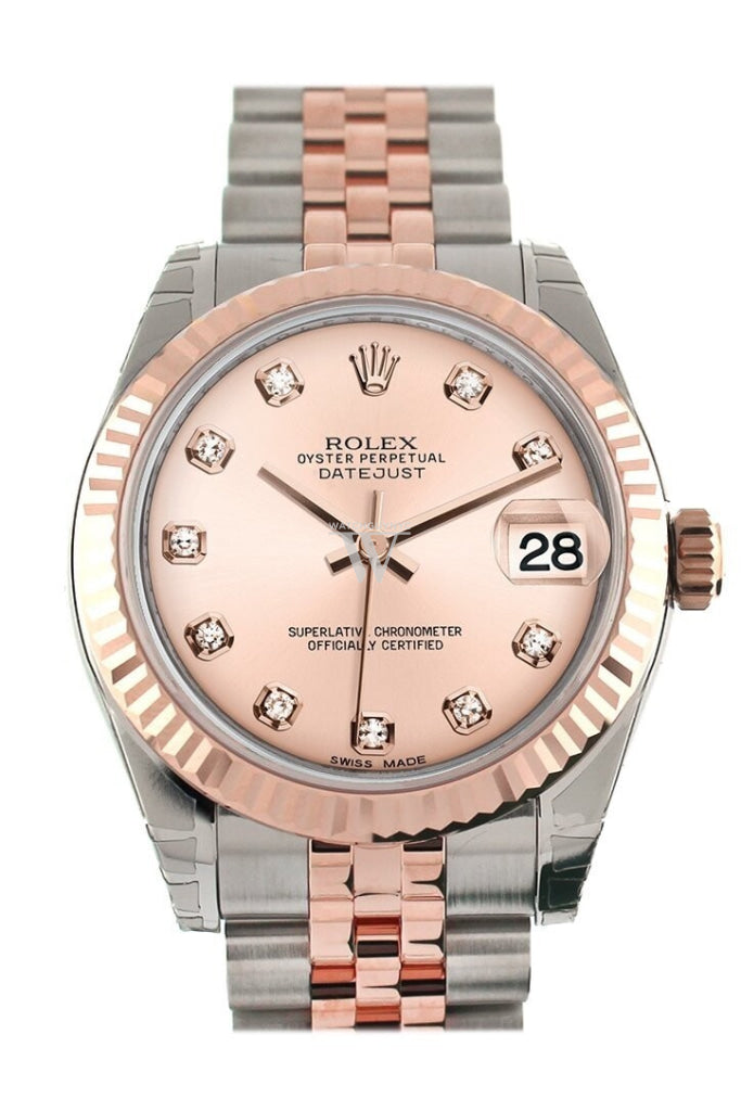 Rolex 178271 Datejust 31 White Roman Dial Fluted Jubilee Rose Gold