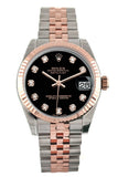 Rolex Datejust 31 Black Diamond Dial Fluted Bezel 18K Rose Gold Two Tone Jubilee Ladies Watch 178271