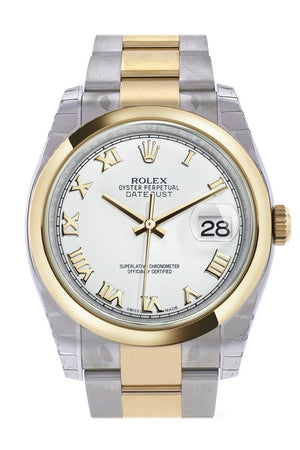 Rolex Datejust 36 White Roman Dial 18K Gold Two Tone Oyster Watch 116203