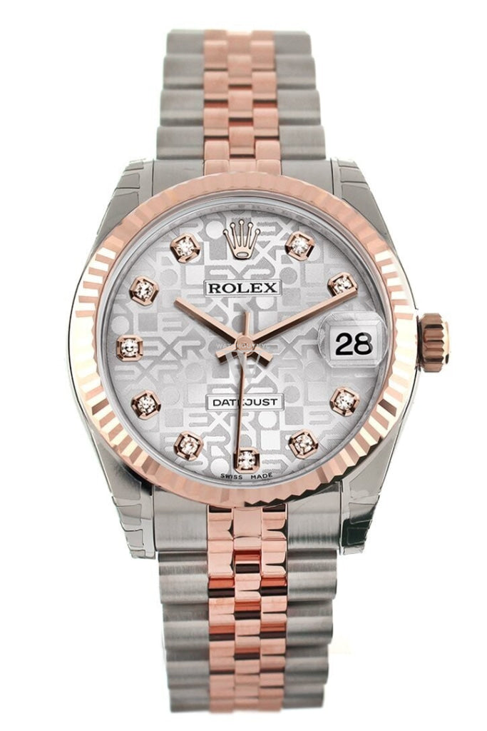 Rolex Datejust 31 Silver Jubilee Diamond Dial Fluted Bezel 18K Rose Gold Two Tone Ladies Watch