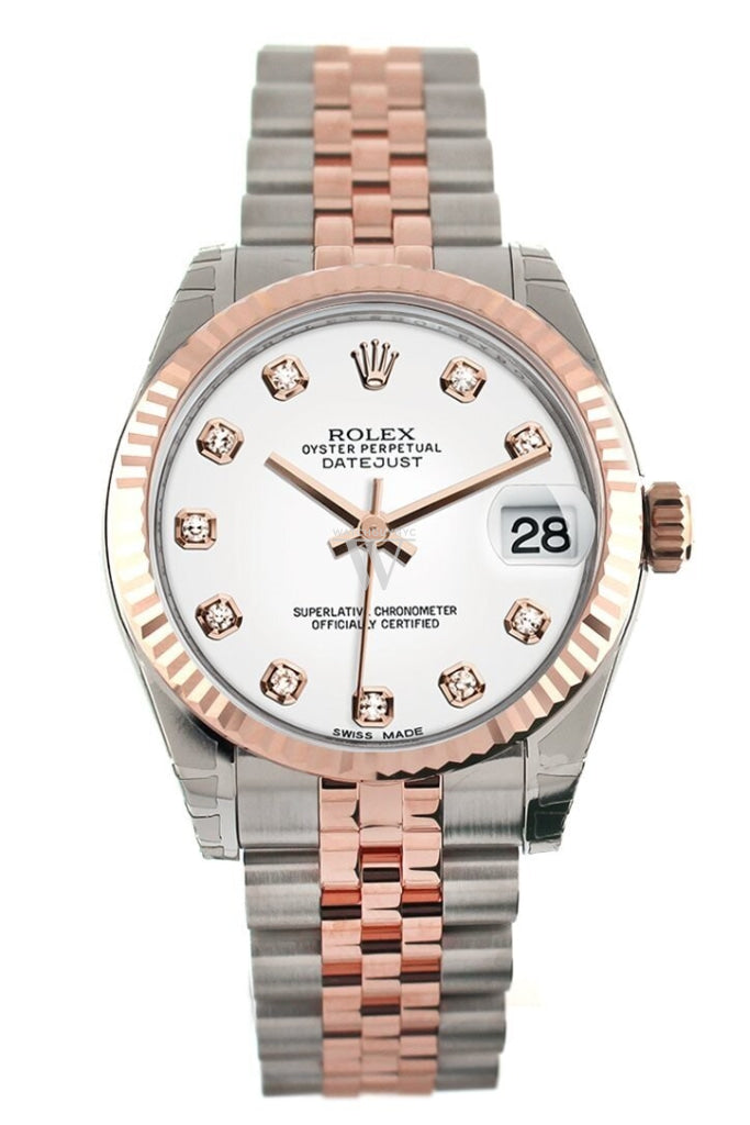 Rolex Datejust 31 White Diamond Dial Fluted Bezel 18K Rose Gold Two Tone Jubilee Ladies Watch 178271