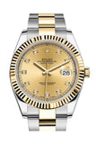Rolex Datejust 41 Champagne Diamond Dial Steel And 18K Yellow Gold Oyster Mens Watch 126333