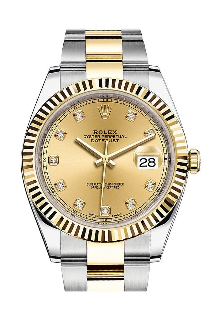 Rolex Datejust 41 Champagne Diamond Dial Steel And 18K Yellow Gold Oyster Mens Watch 126333