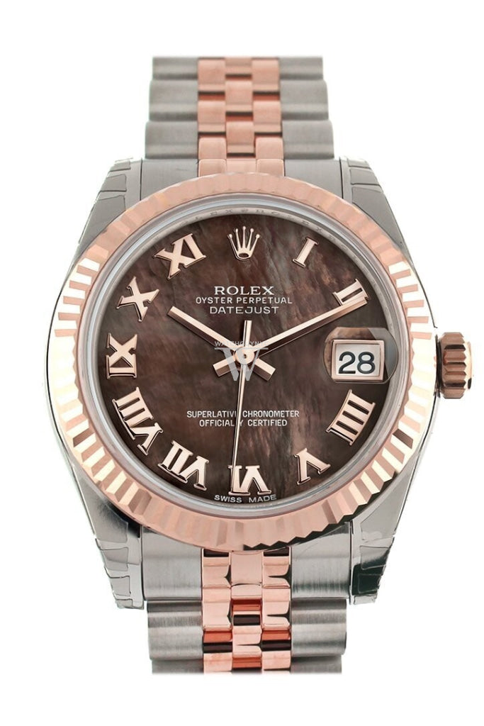 Rolex 178271 Datejust 31 Black Pearl Roman Dial Fluted Jubilee Rose ...