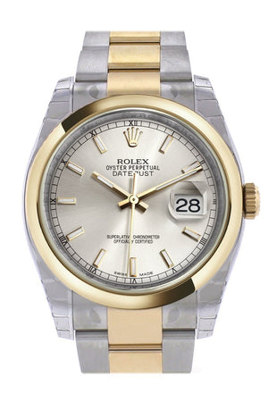 Rolex Datejust 36 Silver Dial 18K Gold Two Tone Oyster Watch 116203