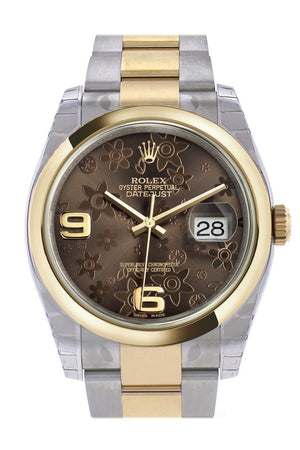 Rolex Datejust 36 Bronze Floral Motif Dial 18K Gold Two Tone Oyster Watch 116203