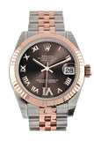 Rolex Datejust 31 Chocolate Roman Large Vi Set With Diamond Dial Fluted Bezel 18K Rose Gold Two Tone