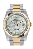 Rolex Datejust 36 White Mother-Of-Pearl Roman Dial 18K Gold Two Tone Oyster Watch 116203 Pearl /