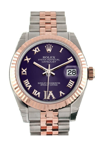 Rolex Datejust 31 Purple Roman Large Vi Set With Diamond Dial Fluted Bezel 18K Rose Gold Two Tone