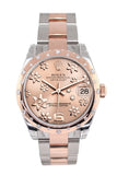 Rolex Datejust 31 Pink Raised Floral Motif Dial Diamond Bezel 18K Rose Gold Two Tone Ladies Watch