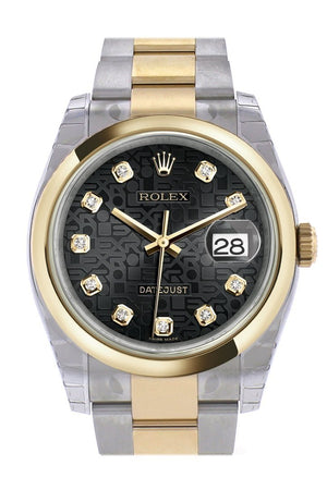 Rolex Datejust 36 Black Jubilee Diamond Dial 18K Gold Two Tone Oyster Watch 116203