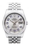 Rolex Datejust 36 Silver Concentric Dial 18k White Gold Fluted Bezel Jubilee Watch 116234