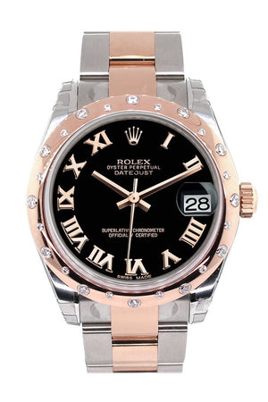 Rolex Datejust 31 Black Roman Dial Diamond Bezel 18K Rose Gold Two Tone Ladies Watch 178341 / None