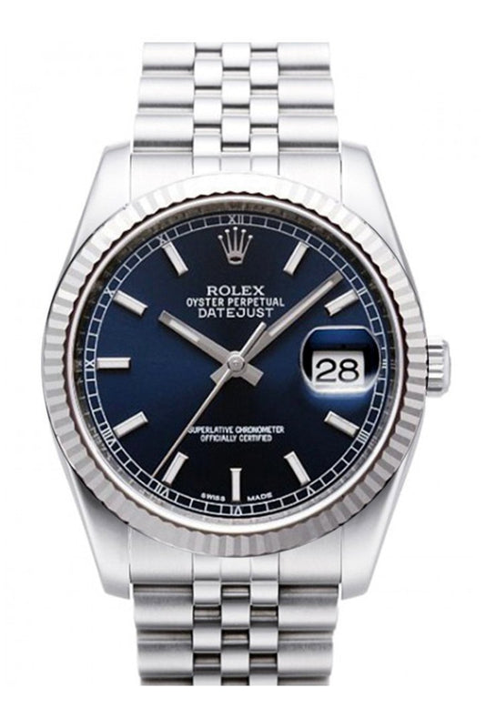 ROLEX 116234 Datejust 36 Blue Dial Gold Bezel Watch WatchGuyNYC