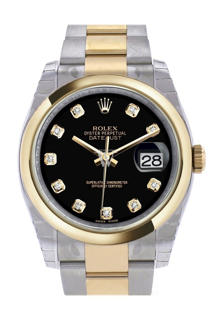 Rolex 116203 Datejust 36 Black Diamond Dial Gold Jubilee WatchGuyNYC