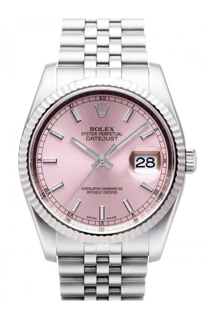 ROLEX 116234 Datejust 36 Pink Dial Gold Bezel Watch | WatchGuyNYC