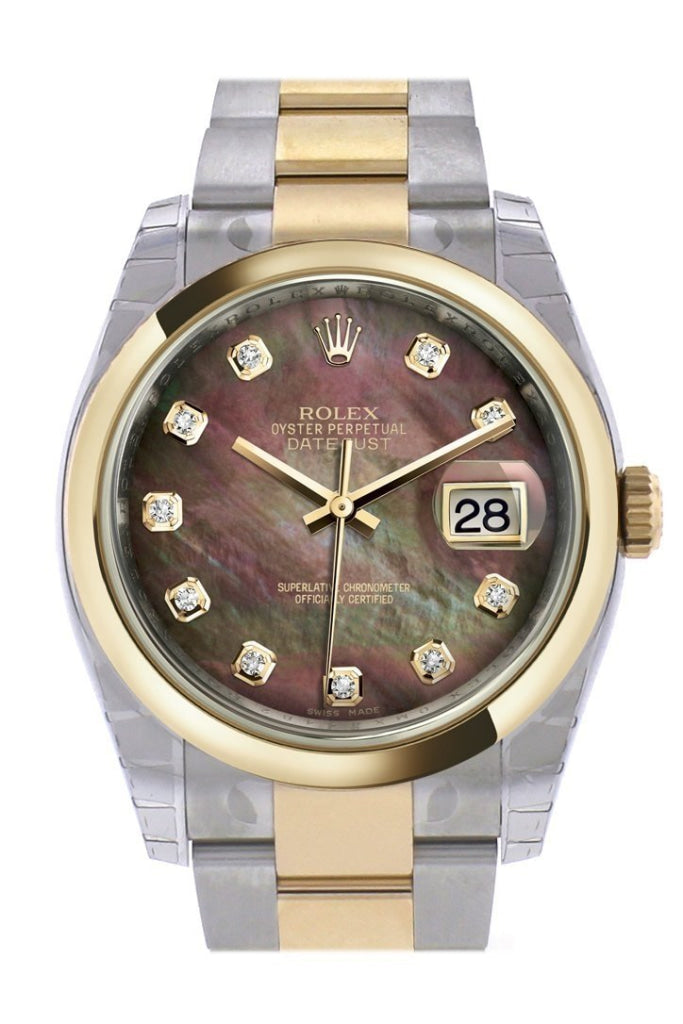 Rolex 116203 Datejust 36 Black mother of pearl Diamond Dial Gold