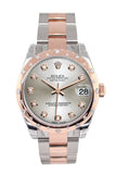 Rolex Datejust 31 Silver Diamond Dial Bezel 18K Rose Gold Two Tone Ladies Watch 178341